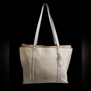 Coach Leather May Tote in chalk or taupe pebbled leather silver hardware